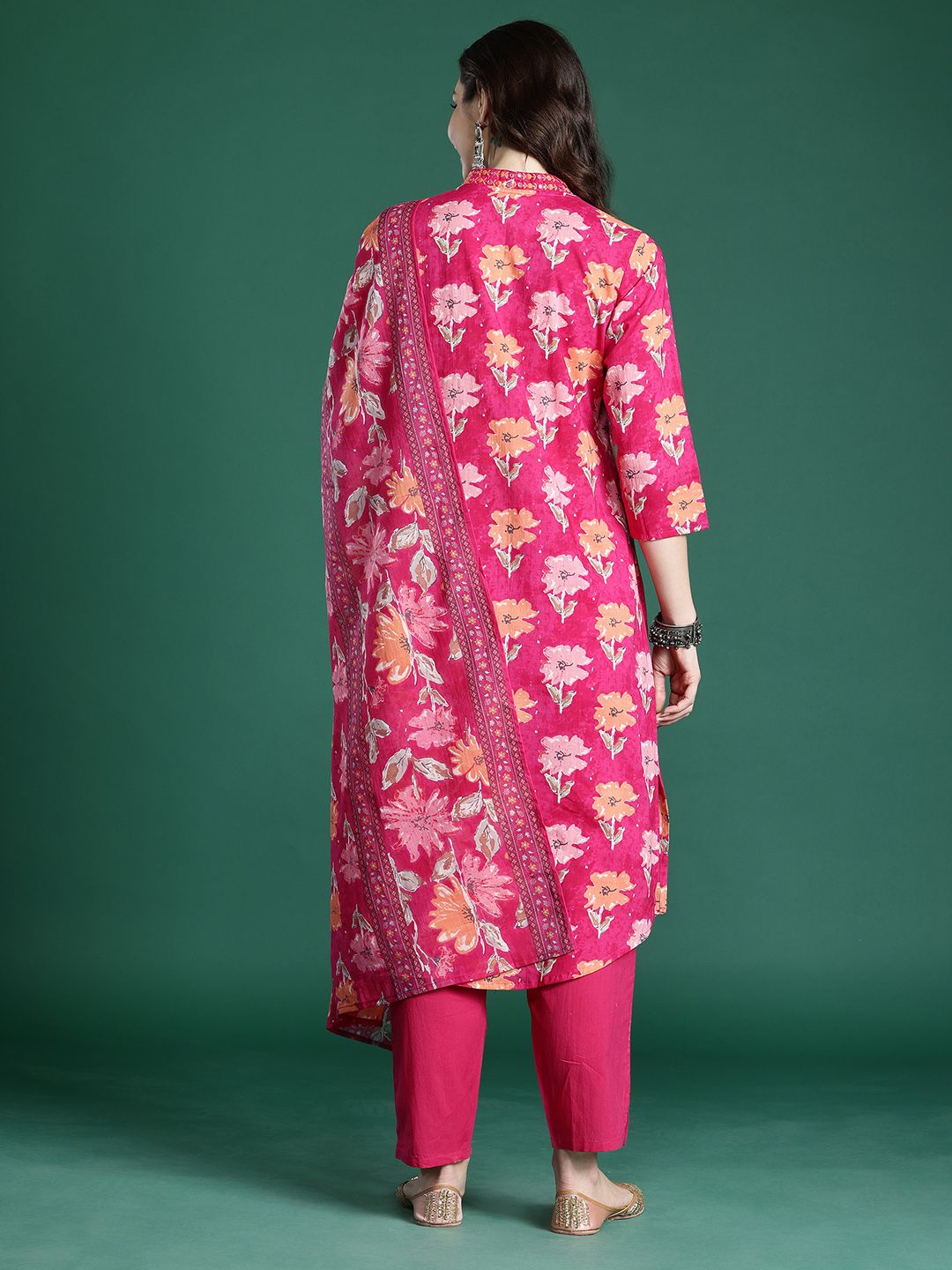 Floral Printed Pure Cotton Kurta with Trousers & Dupatta