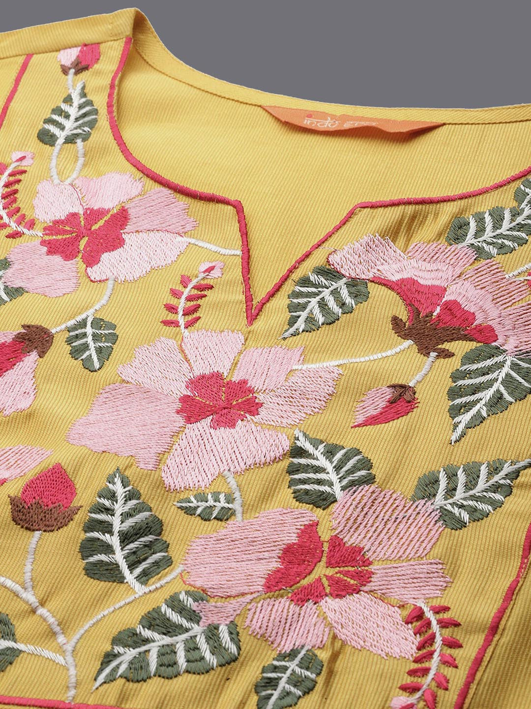 Floral Embroidered Thread Work Kurta With Trousers
