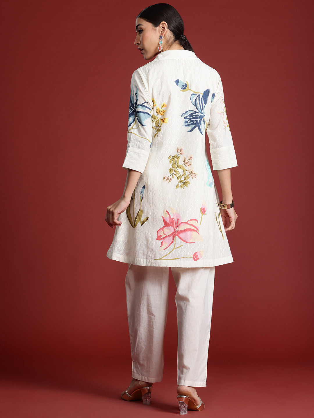 Floral Printed Pure Cotton Kurti with Trousers