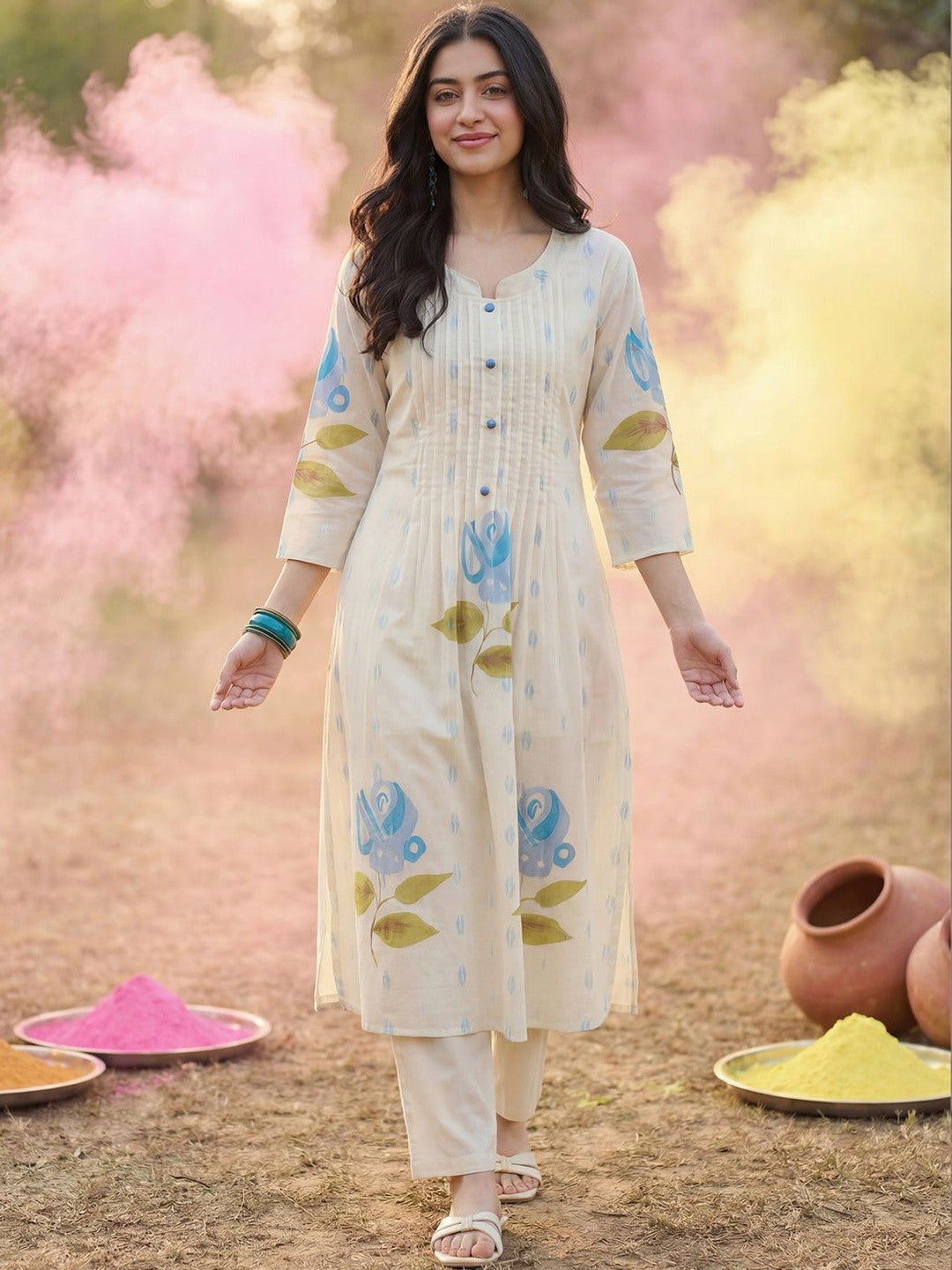 Women Floral Printed Regular Pure Cotton Kurta with Trousers