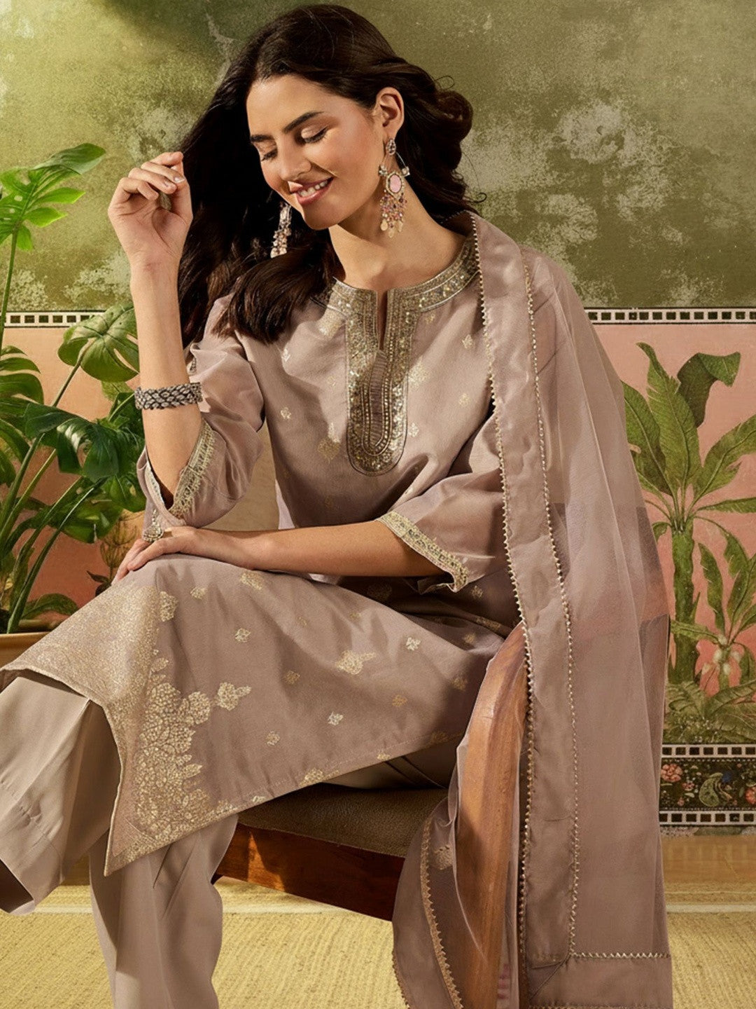 Embroidered Round Neck Kurta Sets
