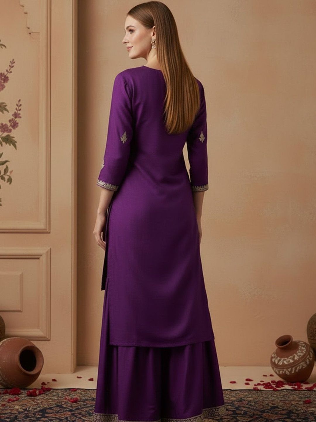 Dhiyona SN Embroidered Round Neck Kurta & Sharara Kurta Set