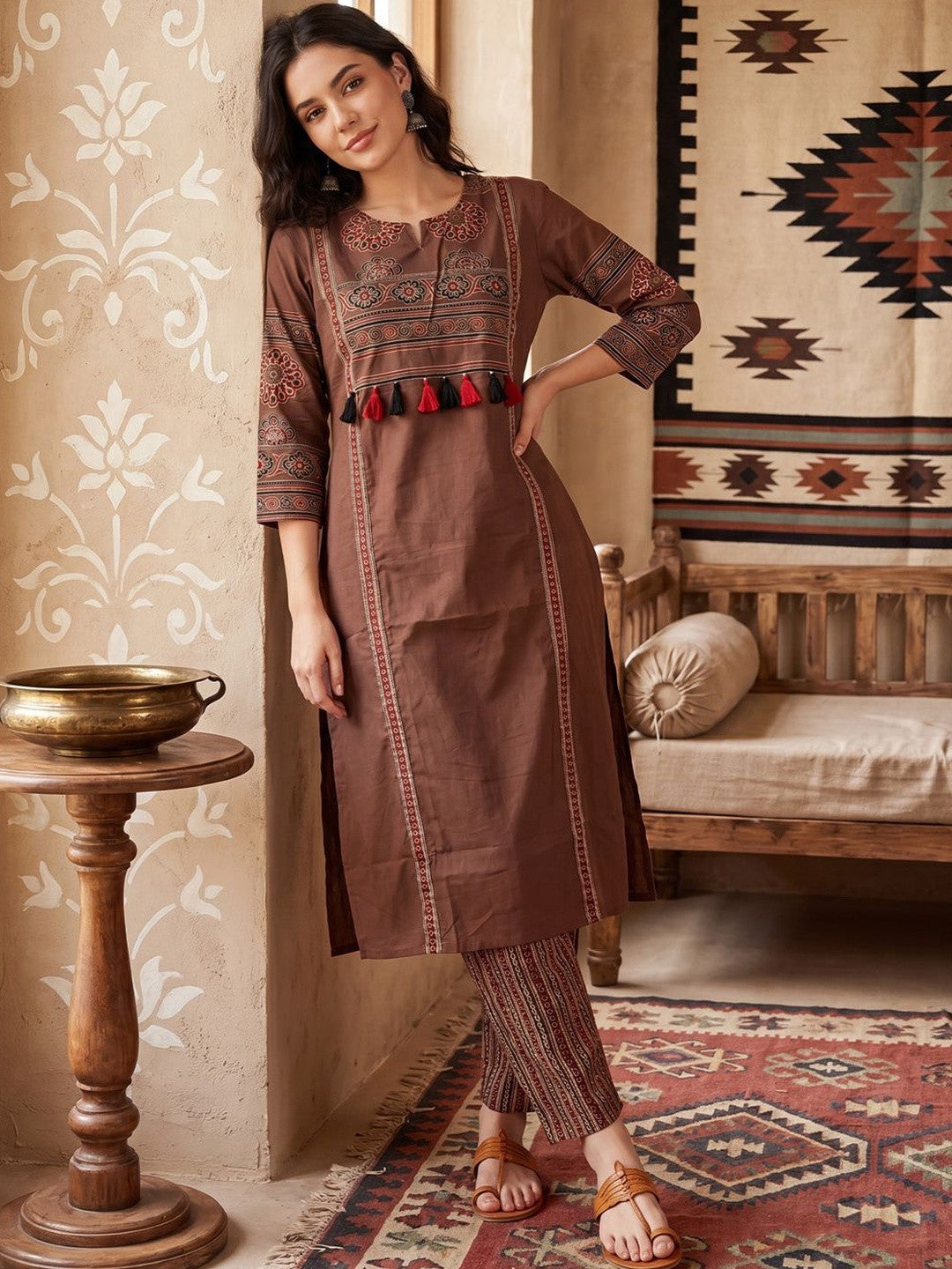 Women Ethnic Motifs Printed Regular Pure Cotton Kurta with Trousers