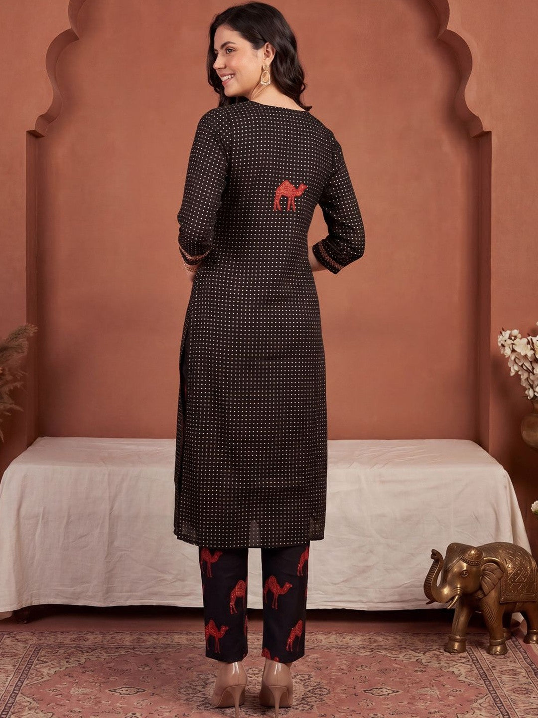 Women Ethnic Motifs Printed Regular Thread Work Pure Cotton Kurta with Trousers & With Dupatta