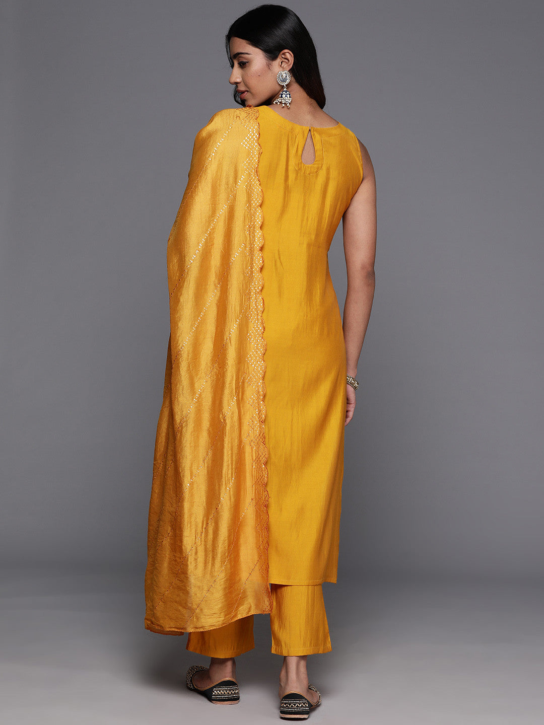 Regular Sequinned Kurta with Trousers Dupatta
