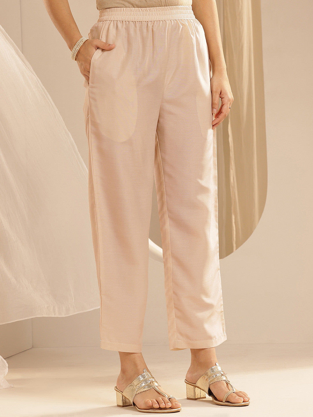 Ethnic Motifs Woven Design Round Neck Zari Straight Kurta With Trousers & Dupatta