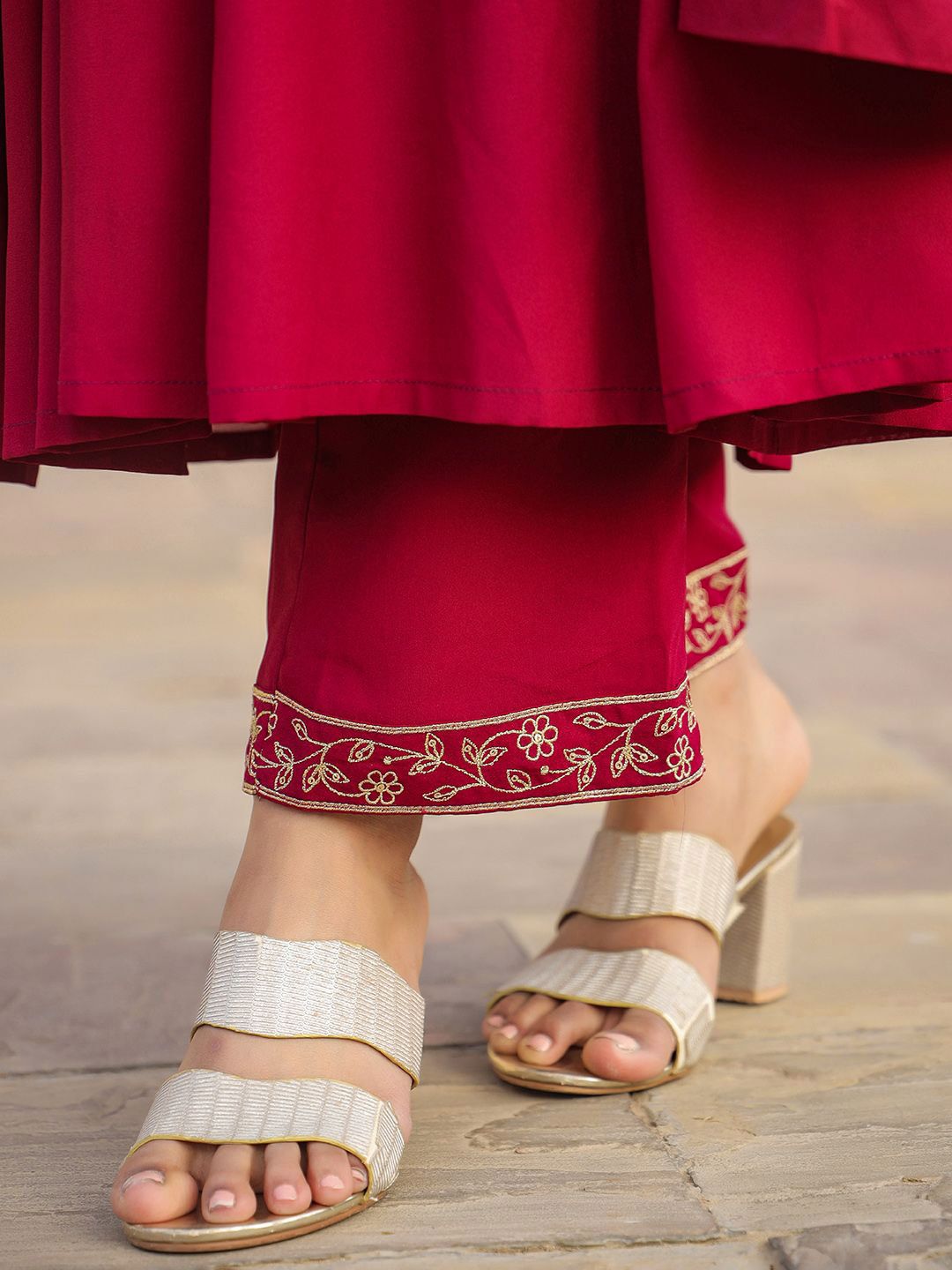 Dhiyona KL Anarkali Angrakha Thread Work Kurta with Palazzos & Dupatta