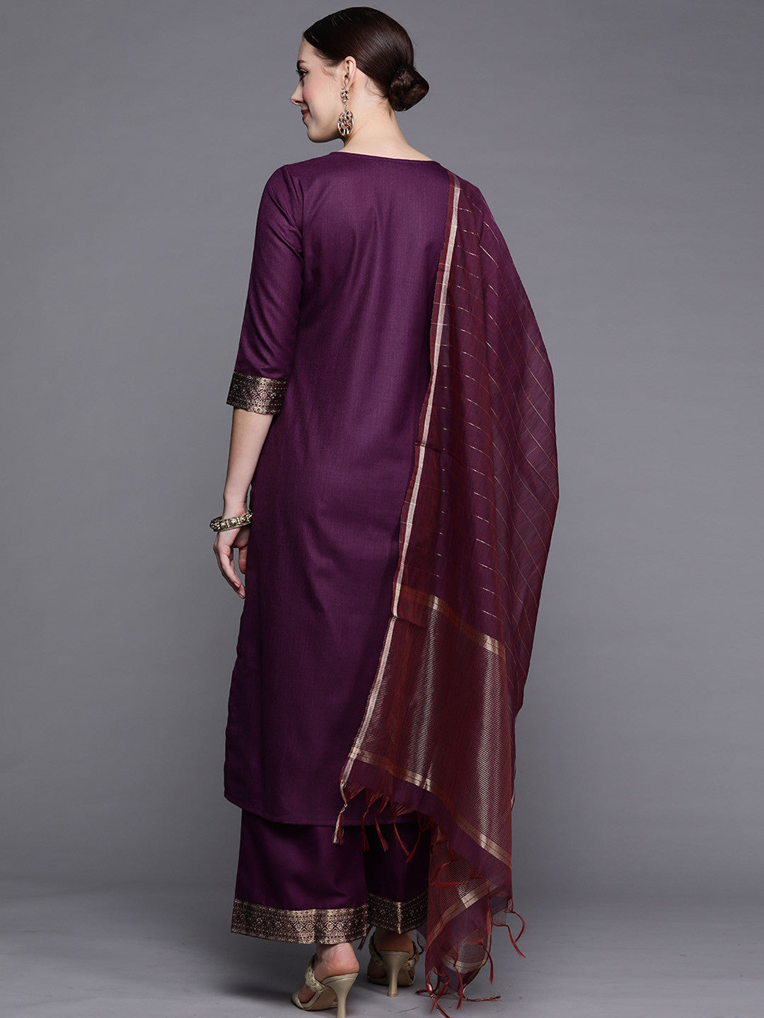 Women Magenta Kurta with Palazzos & With Dupatta