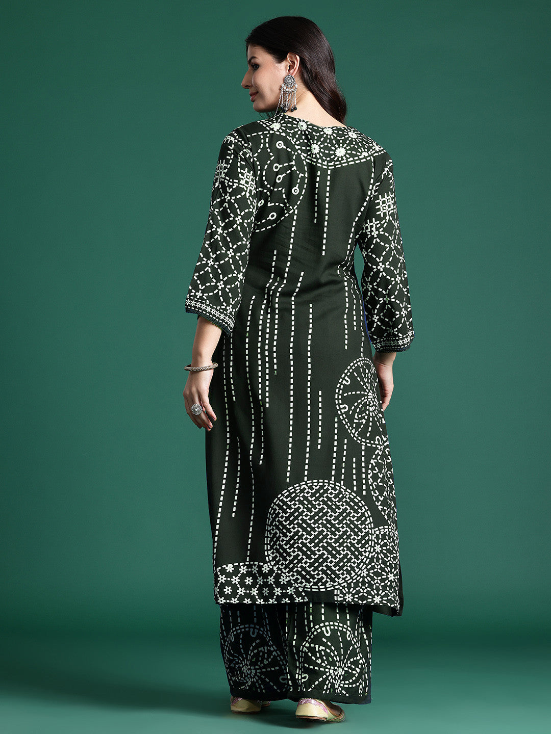 Printed Beads & Stones Kurta with Trousers