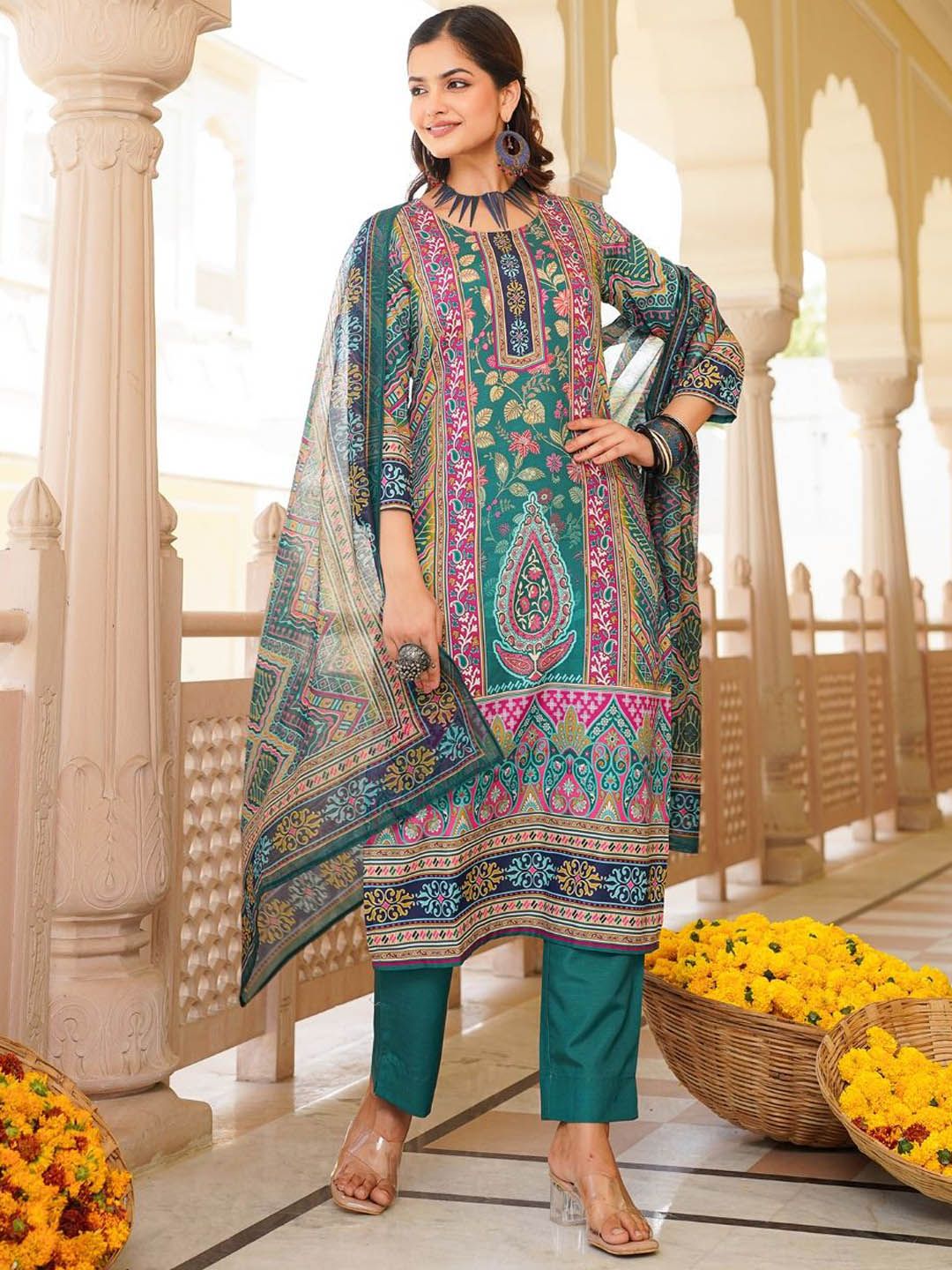 Dhiyona KL Women Floral Printed Regular Kurta with Trousers & With Dupatta
