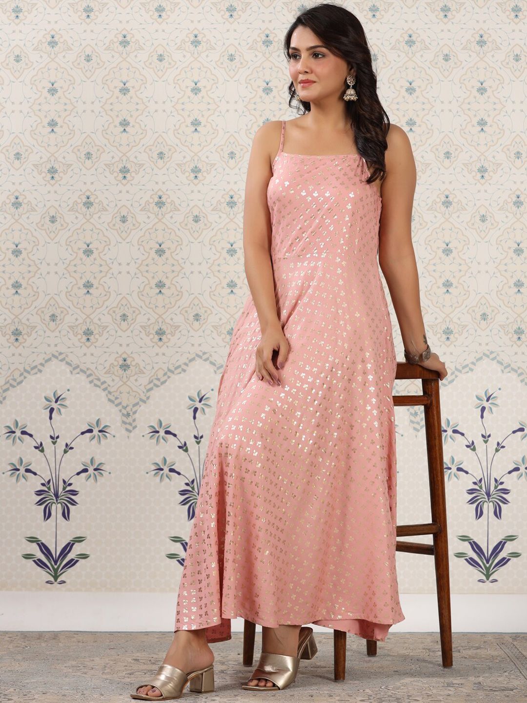 Dhiyona OD Floral Printed Shoulder Straps Anarkali Kurta