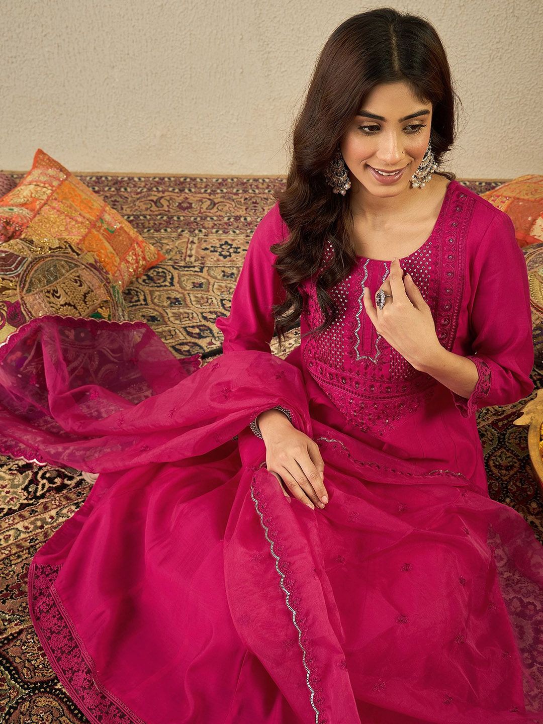 Dhiyona IN Women Ethnic Motifs Yoke Design Anarkali Kurta with Palazzos & Dupatta