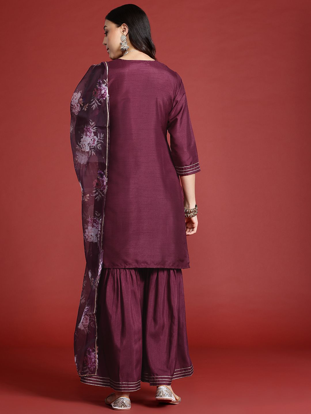 Dhiyona AN Women Embroidered Zari Kurta with Sharara & Dupatta