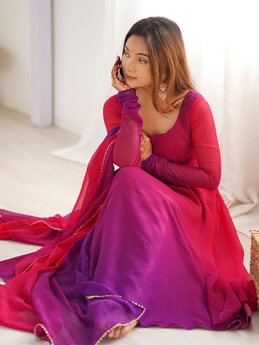 Dhiyona KL Ombre Printed Anarkali Kurta With Trousers And Dupatta