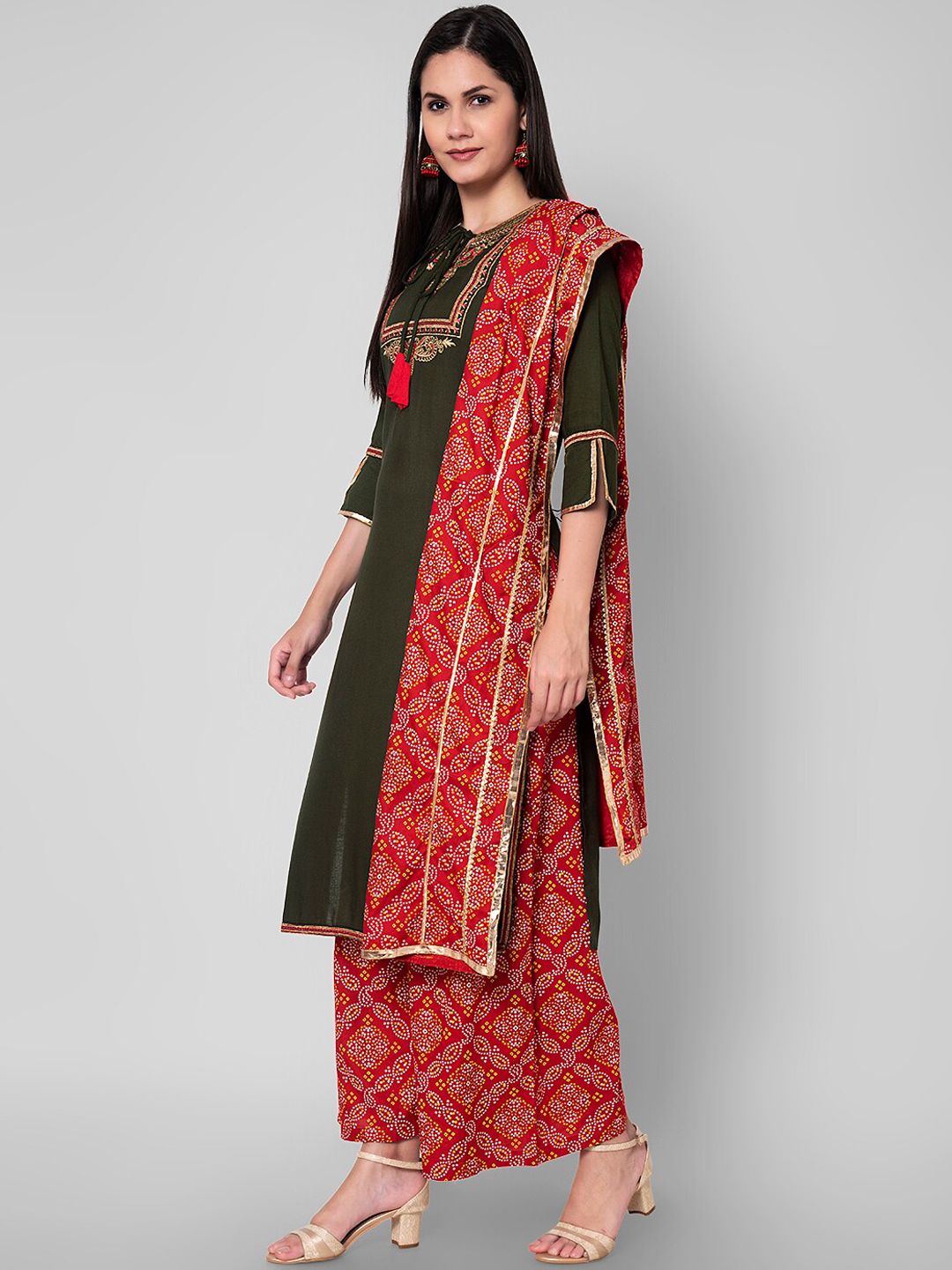 Dhiyona KL Women Green Ethnic Motifs Kurta with Palazzos & With Dupatta