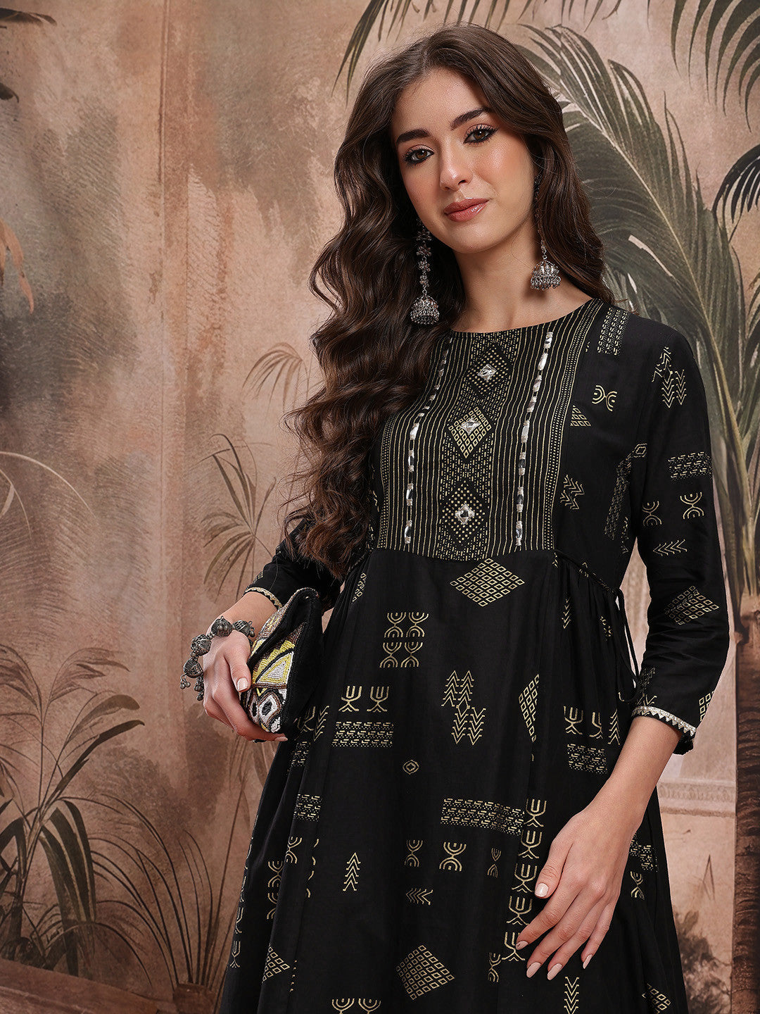 Gotta Patti Tribal Printed Tie Up Detail Yoke Kurta with Trousers