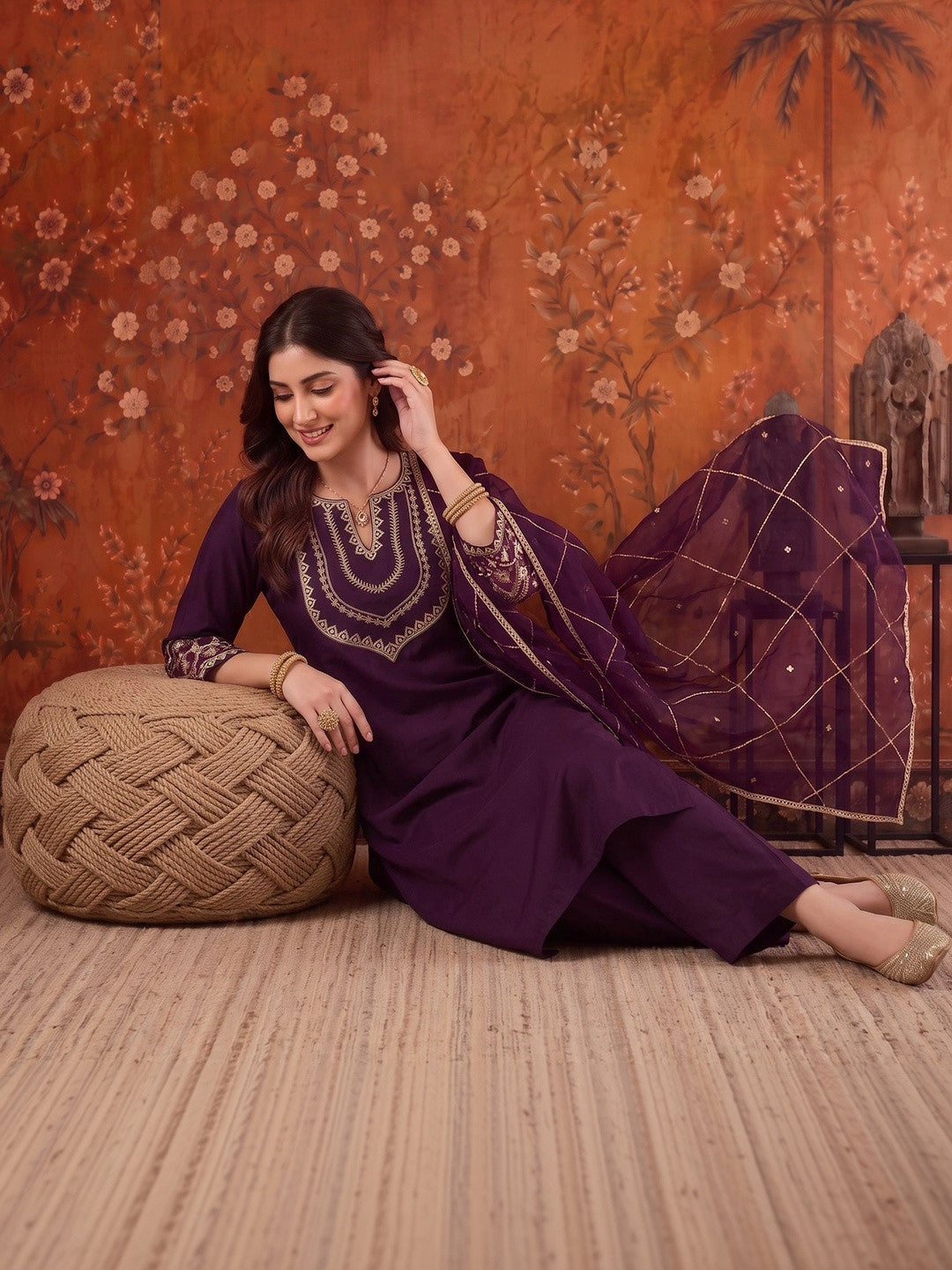 Embroidered Round Neck Kurta Sets