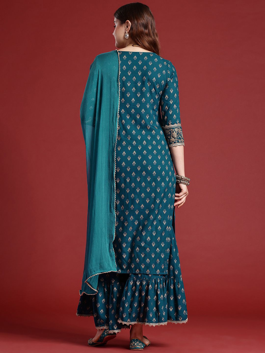 Dhiyona AN Printed Sequined Kurta with Sharara & Dupatta
