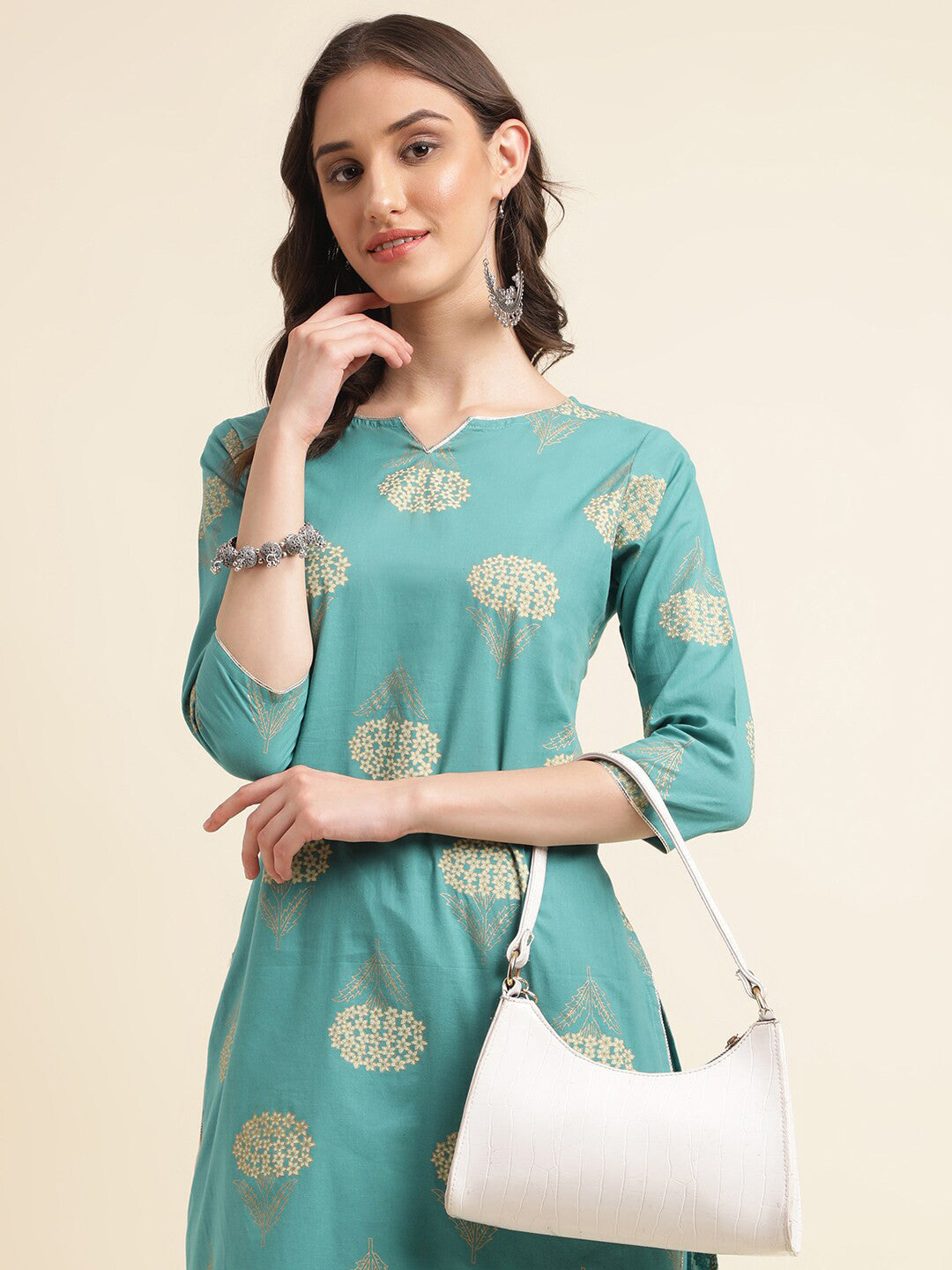 Blue Floral Printed Pure Cotton Kurta With Trouser