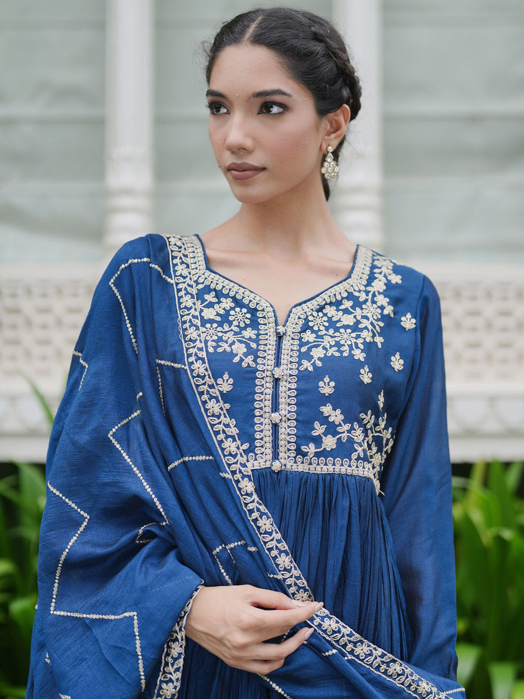 Women Floral Embroidered Pleated Kurta with Trousers With Dupatta