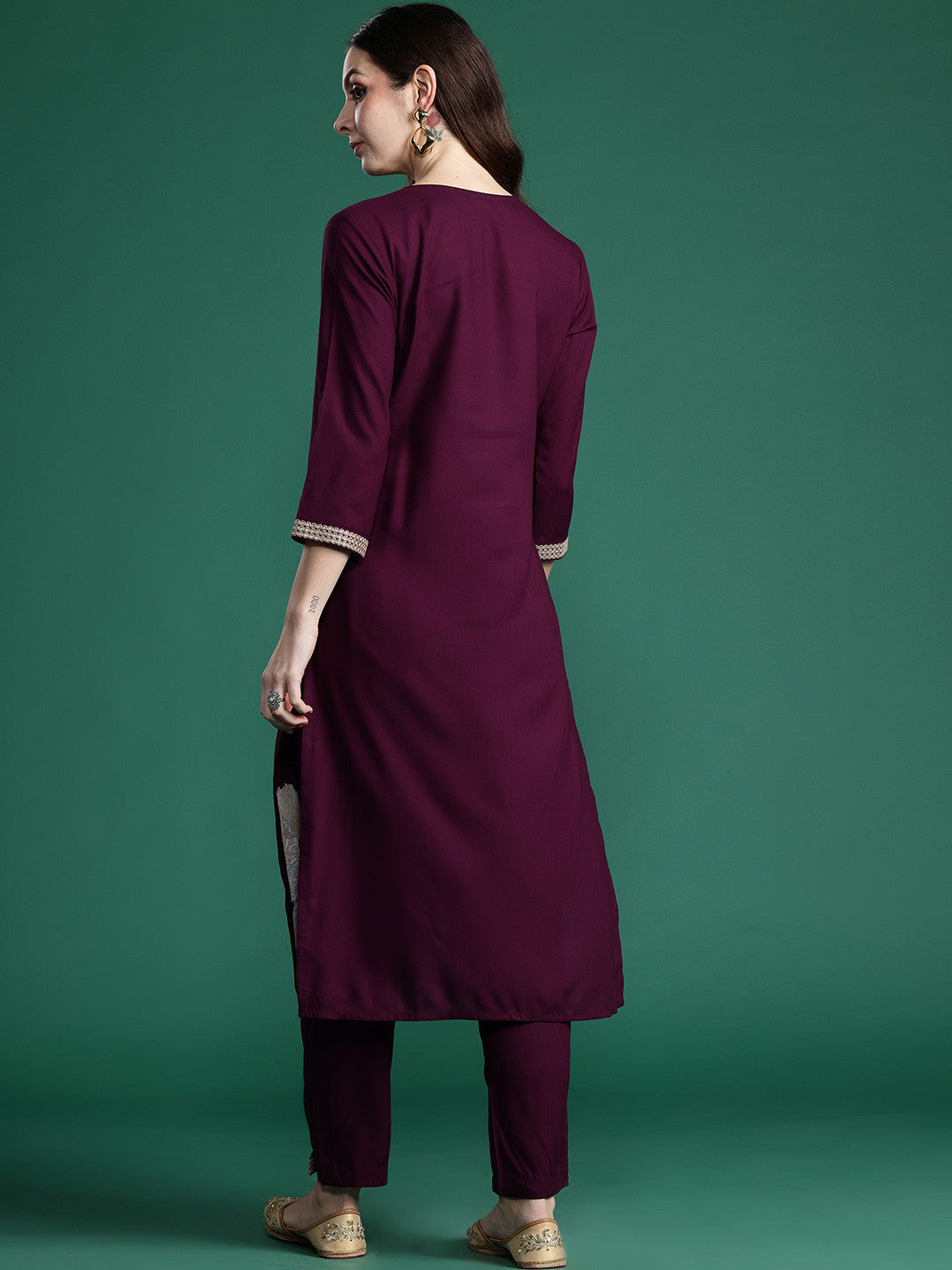 Ethnic Motifs Embroidered Sequinned Kurta with Trousers