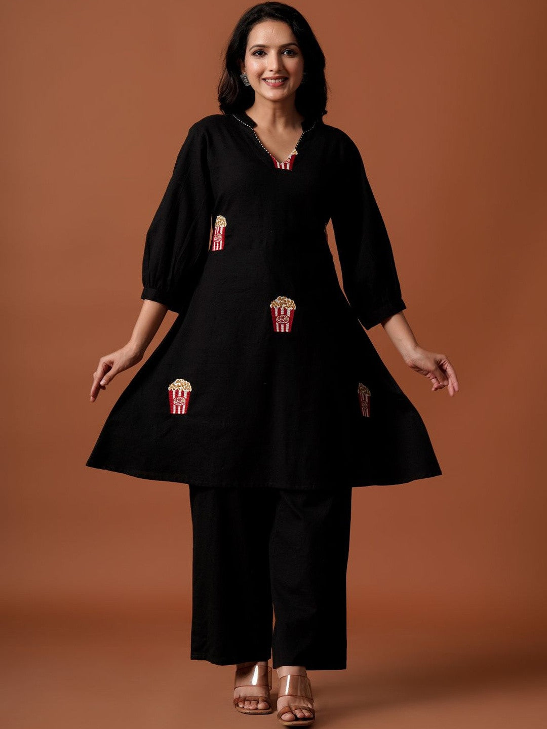 Women Regular Pure Cotton Embroidered A-Line Kurta & Palazzos Kurta Sets