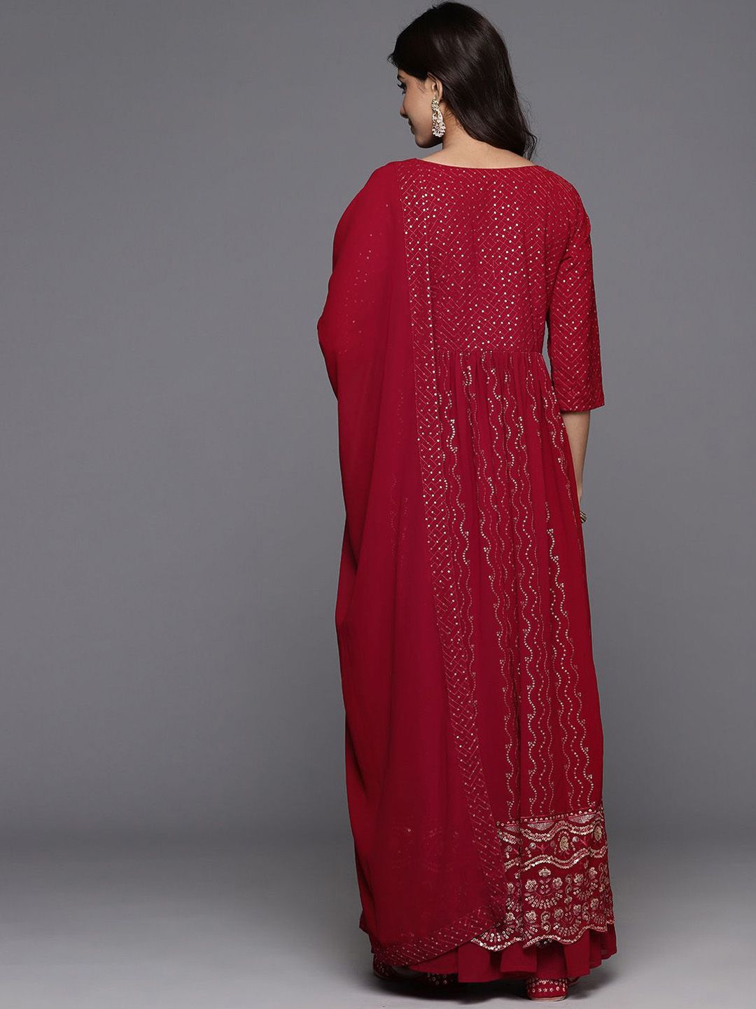 Dhiyona LL Women Ethnic Motifs Embroidered Pleated Sequinned Kurta with Palazzos & With Dupatta