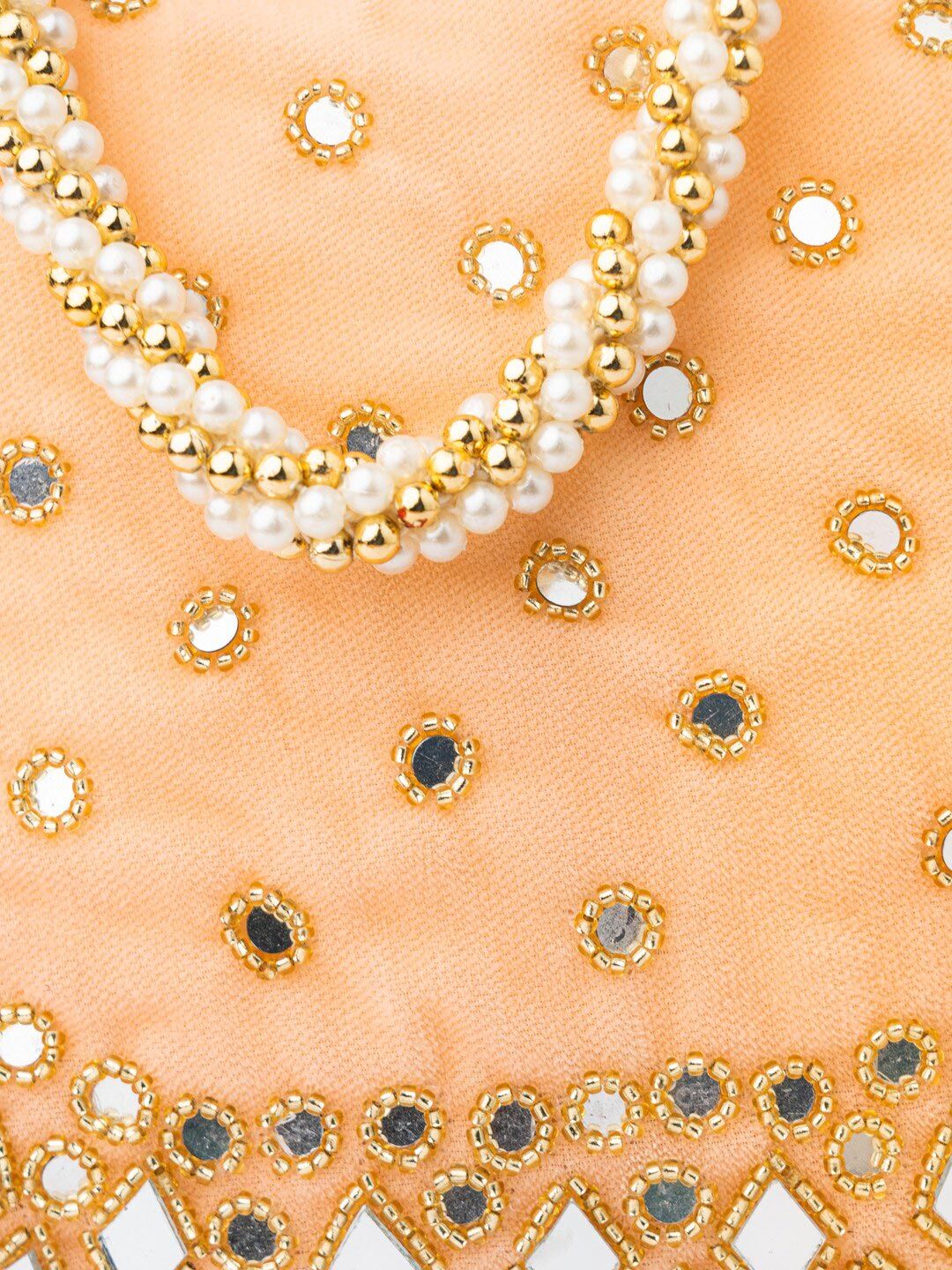 Dhiyona NR Women Peach-Coloured & Gold-Toned Embroidered Potli Clutch