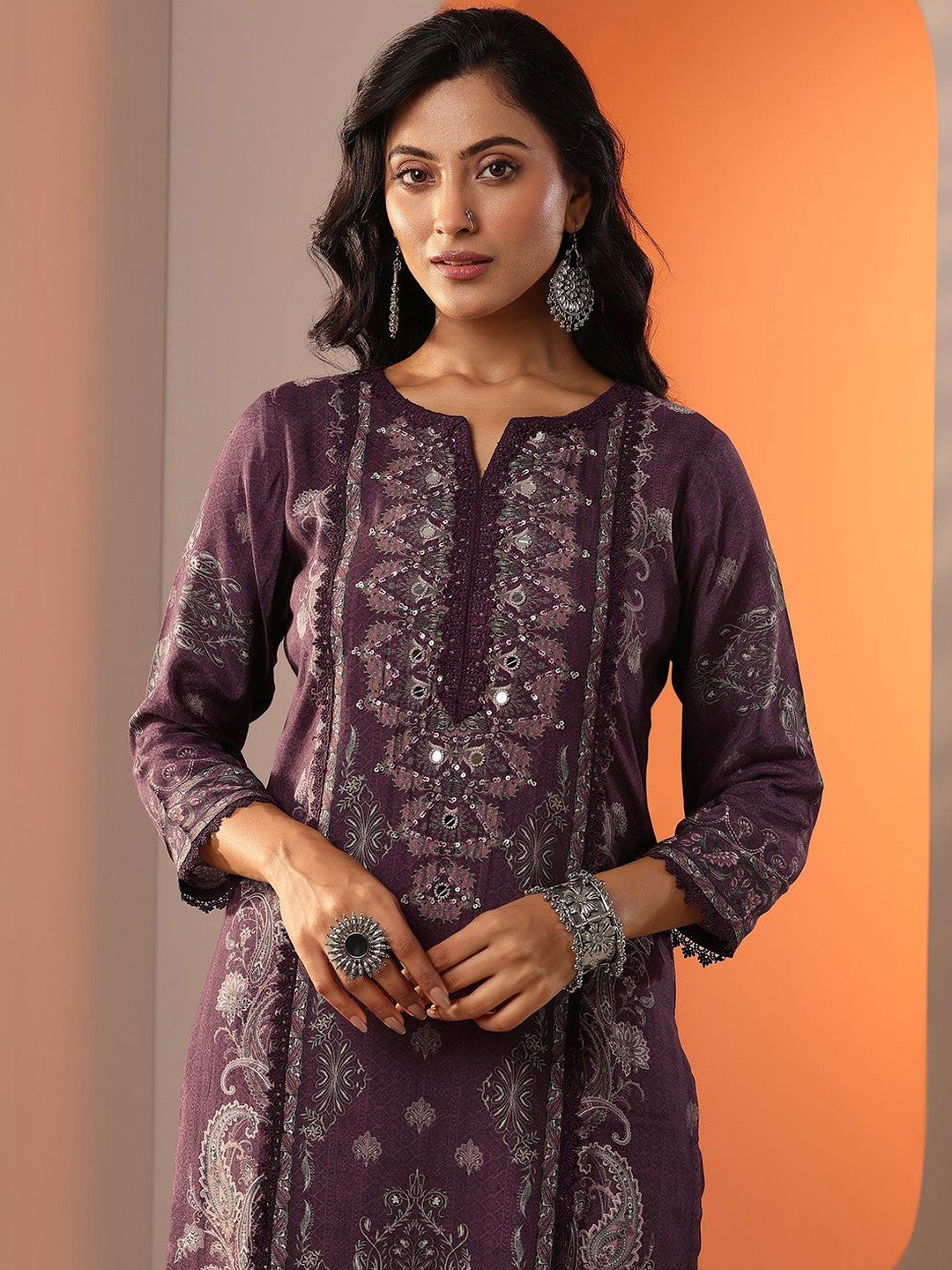 Women Floral Printed Regular Sequinned Kurta with Trousers & With Dupatta
