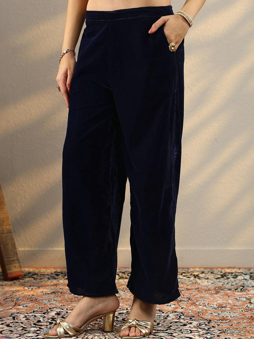 Women Ethnic Motifs Embroidered Sequinned Velvet Kurta with Trousers &Dupatta