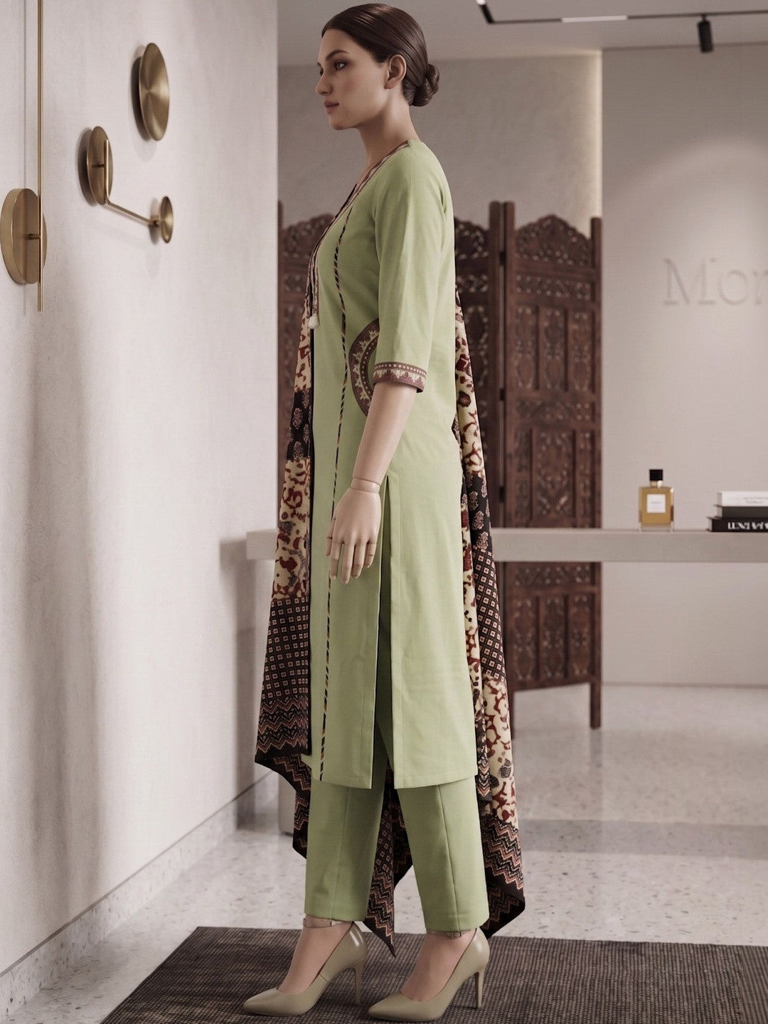 Embroidered Cotton Kurta & Palazzos With Dupatta Kurta Set