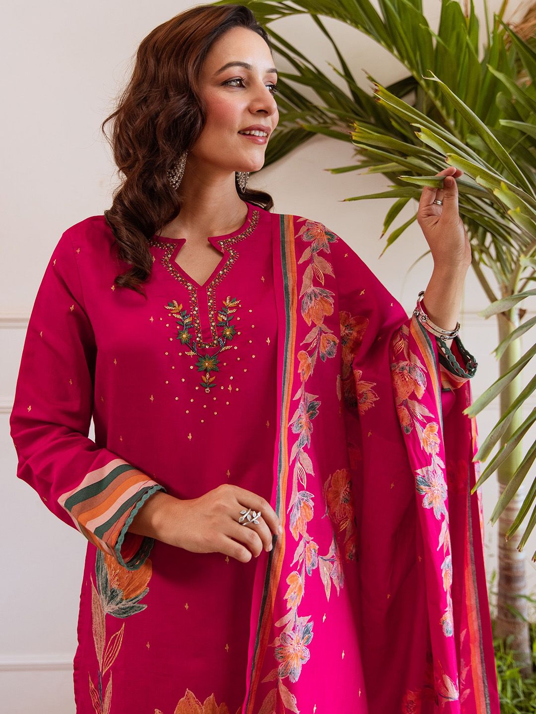 Dhiyona SN Women Floral Embroidered Kurta with Palazzo & Dupatta