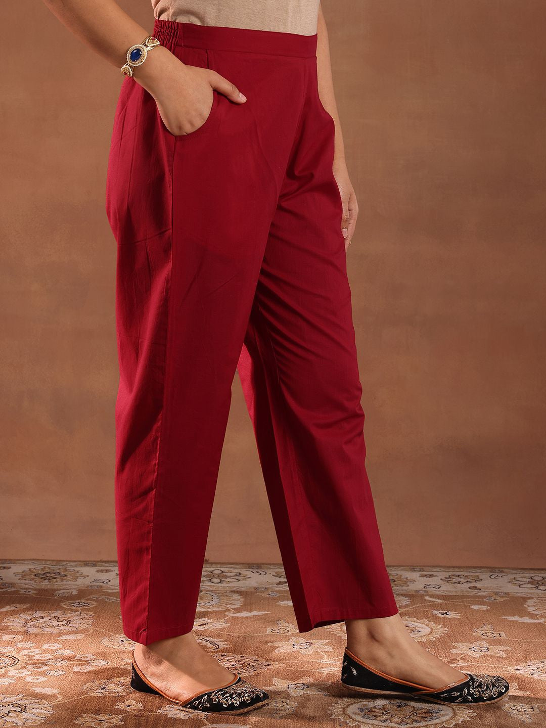 Geometric Woven Design Zari Chanderi Silk Straight Kurta With Trousers & Dupatta