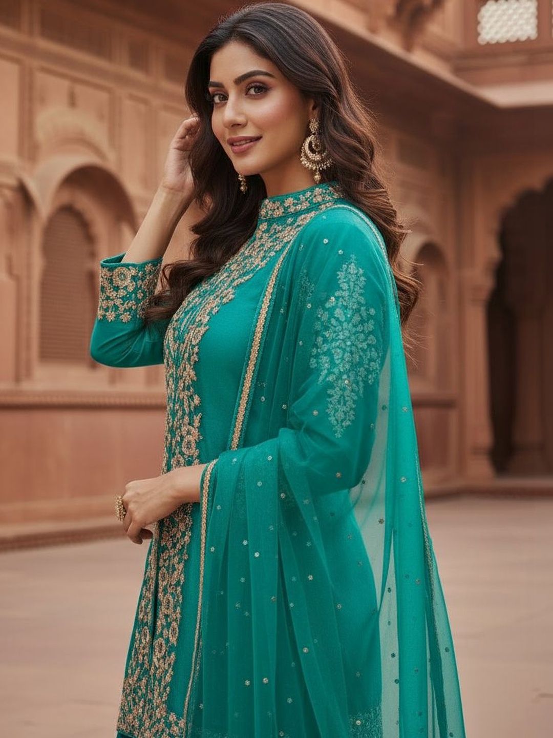 Dhiyona HOP Embroidered Mandarin Collar Kurti & Sharara Sets