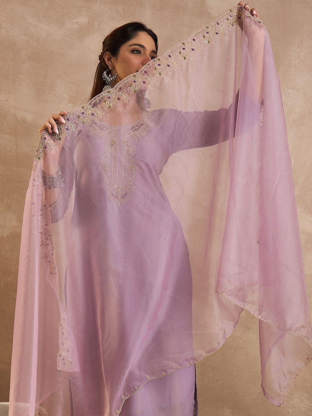 Women Ethnic Motifs Embroidered Regular Liva Kurta with Trousers & Dupatta