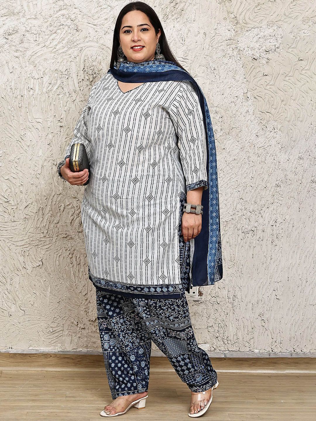 Dhiyona KL Women Plus Size Ethnic Motifs Printed Kurta with Salwar & Dupatta