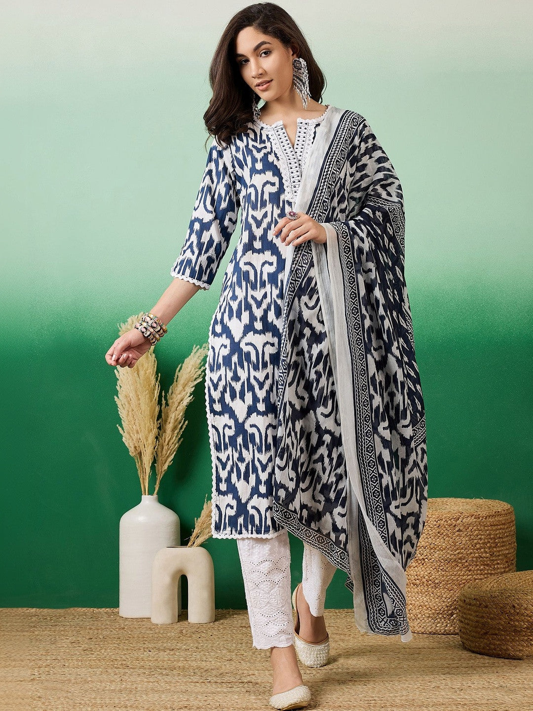 Printed Pure Cotton Round Neck Kurta & Trousers Kurta Set