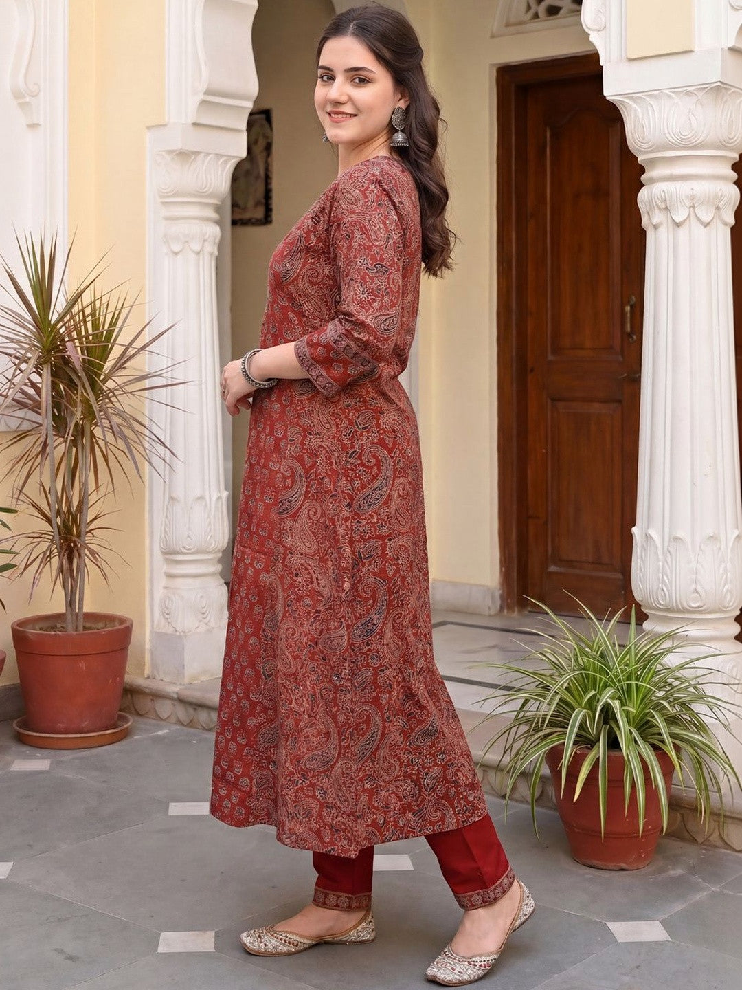 Women Ethnic Motifs Printed Regular Mirror Work Pure Cotton Kurta with Trousers & With Dupatta