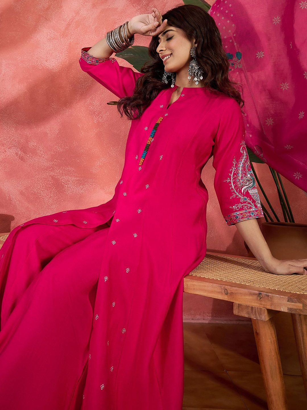 Dhiyona SN Embroidered Zari Work Anarkali Kurta & Palazzo With Dupatta