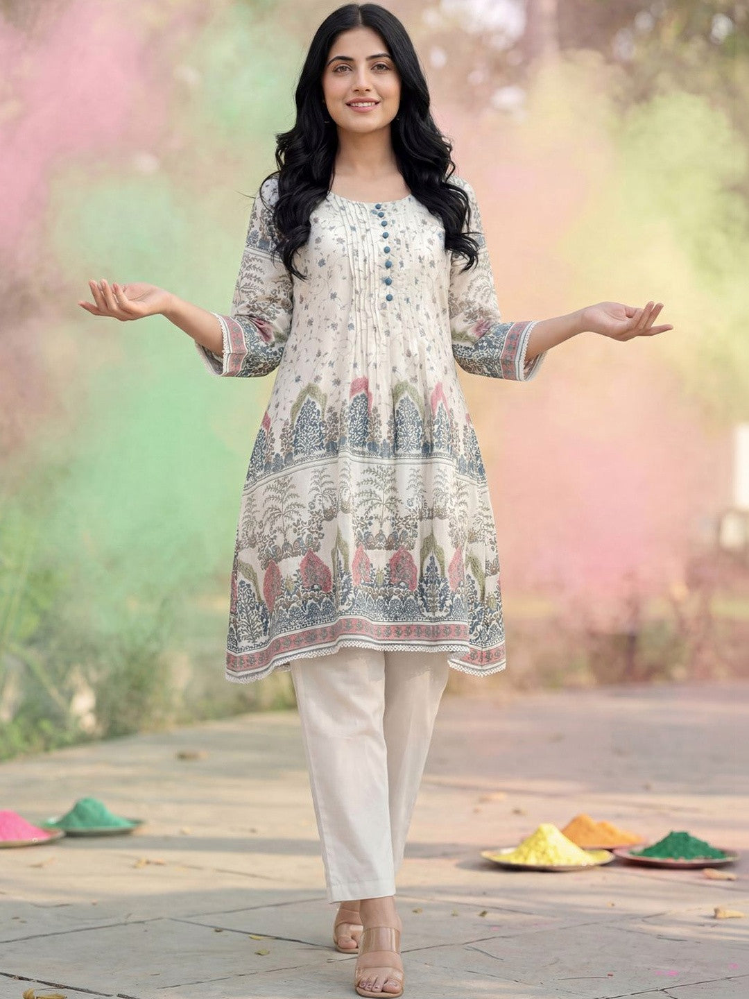 Women Ethnic Motifs Printed Regular Pure Cotton Kurta with Trousers