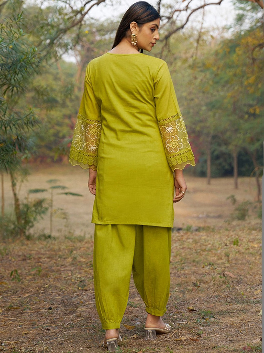 Embroidered Pure Cotton V-Neck Kurti & Salwar