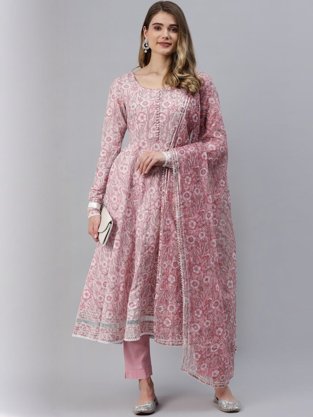 Dhiyona KL Women Floral Printed Cotton Kurta & Trousers With Dupatta