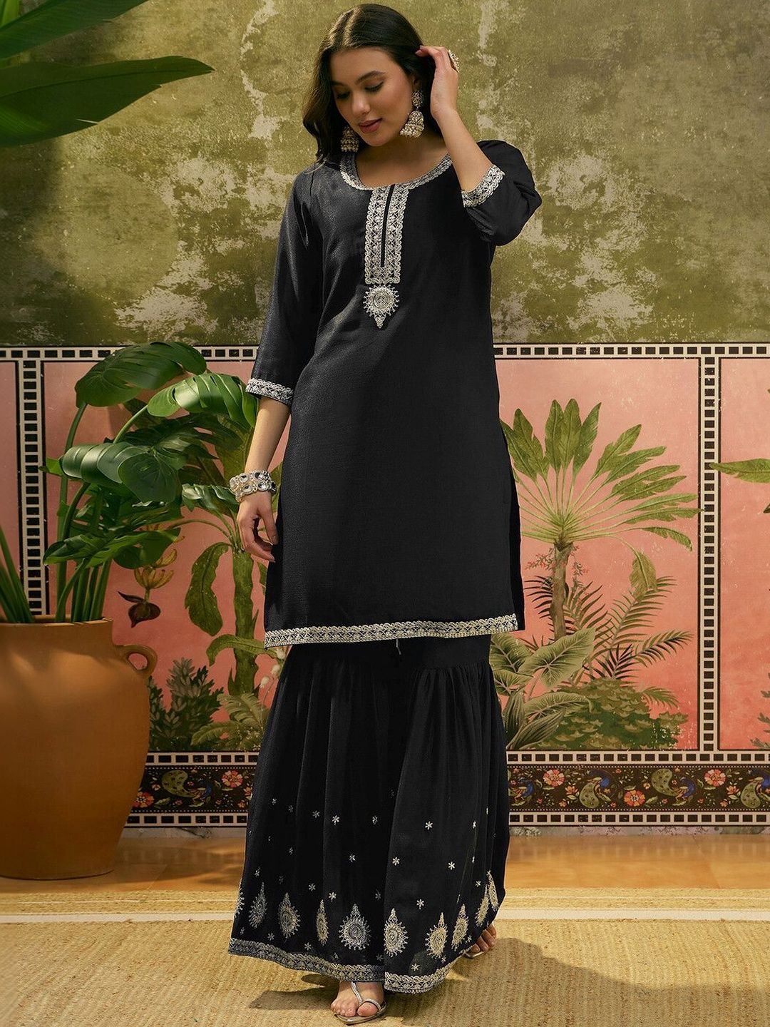 Dhiyona SN Embroidered Round Neck Kurta Sharara & Dupatta