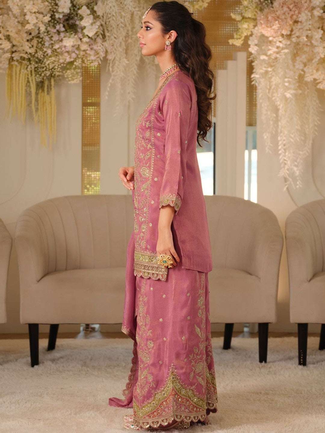 Women Ethnic Motifs Embroidered Regular Thread Work Kurta with Sharara & With Dupatta