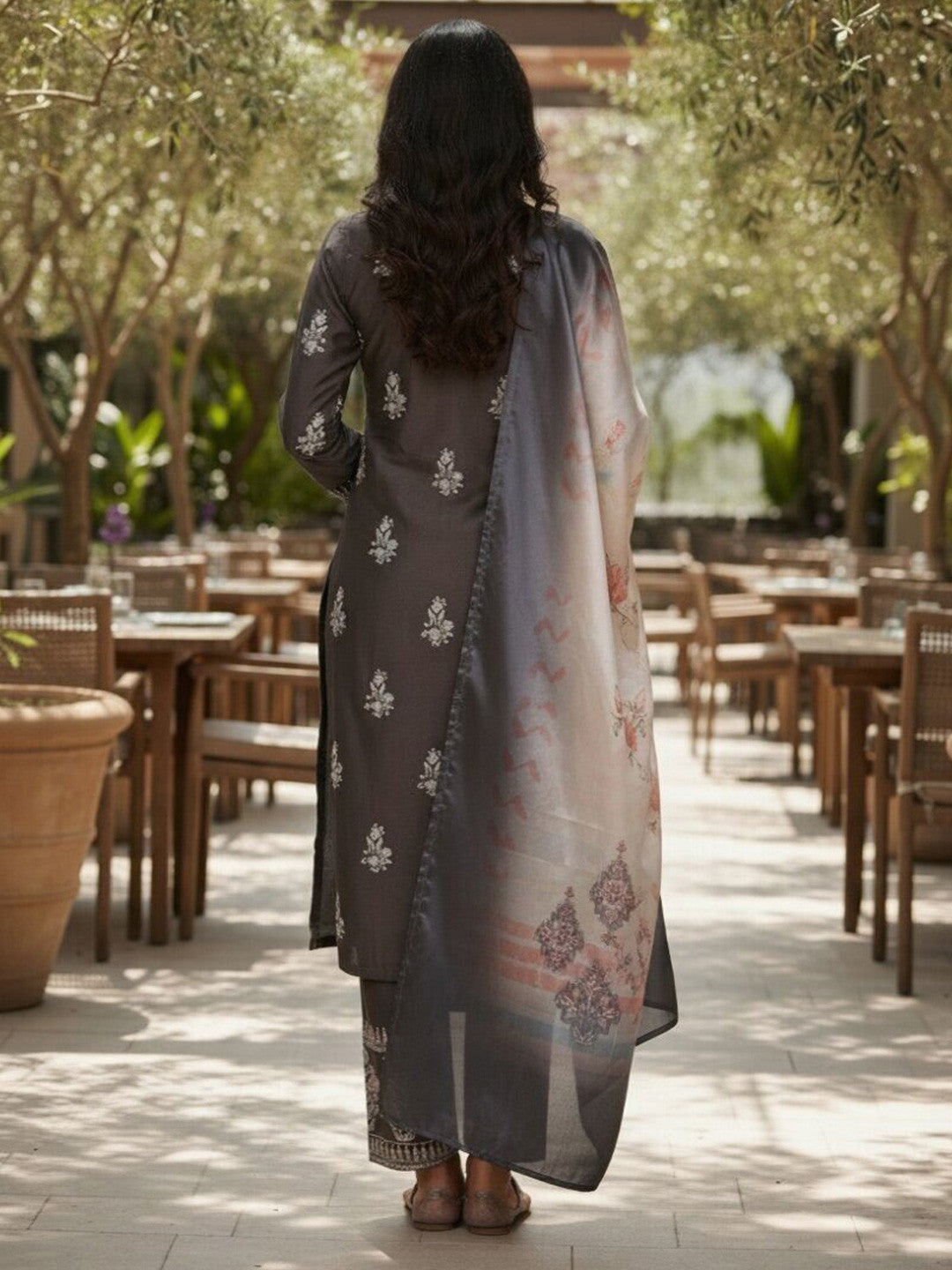 Women Ethnic Motifs Embroidered Regular Thread Work Kurta with Trousers & With Dupatta