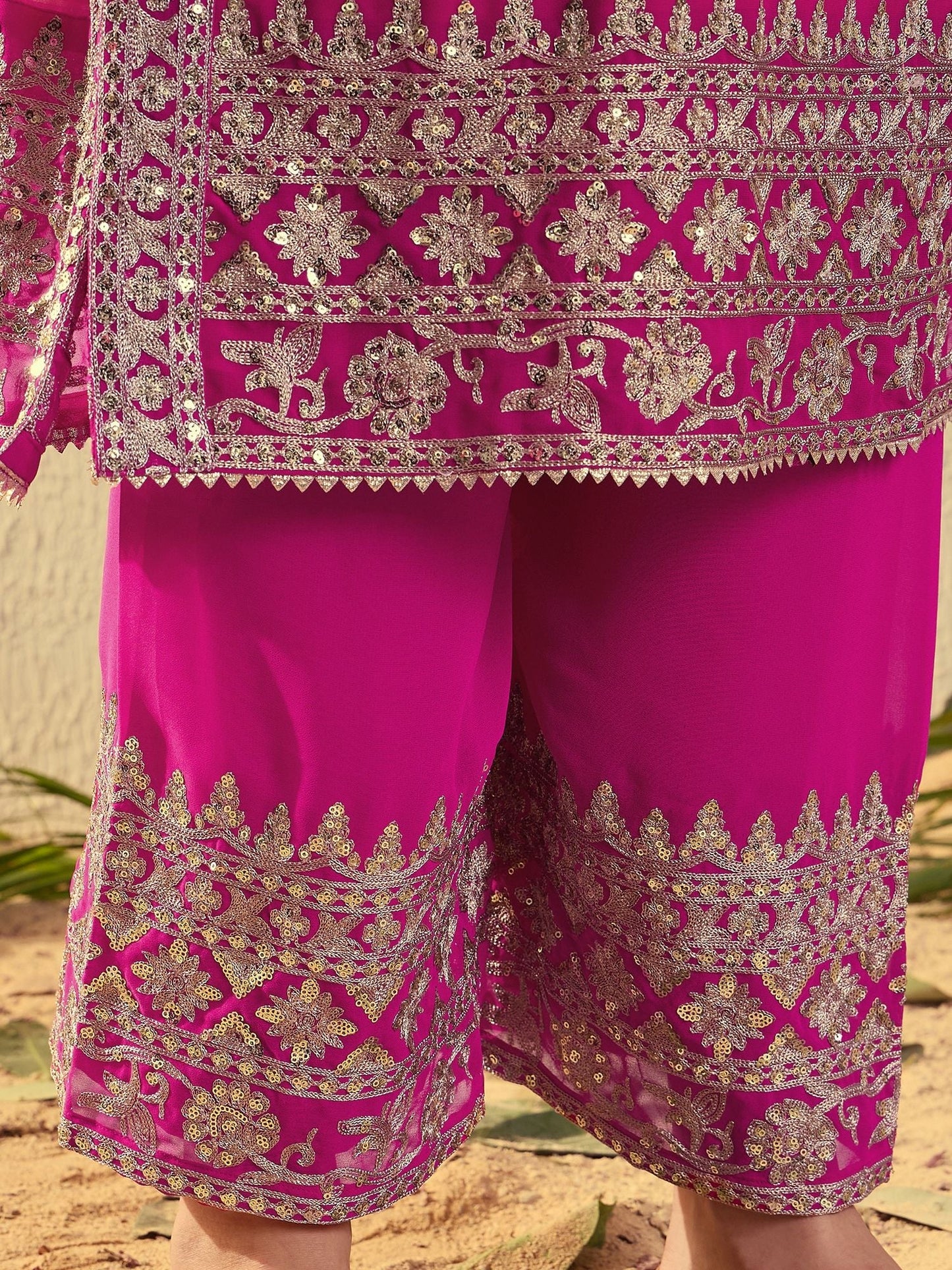Dhiyona KL Women Floral Embroidered Regular Sequinned Kurta with Palazzos & With Dupatta