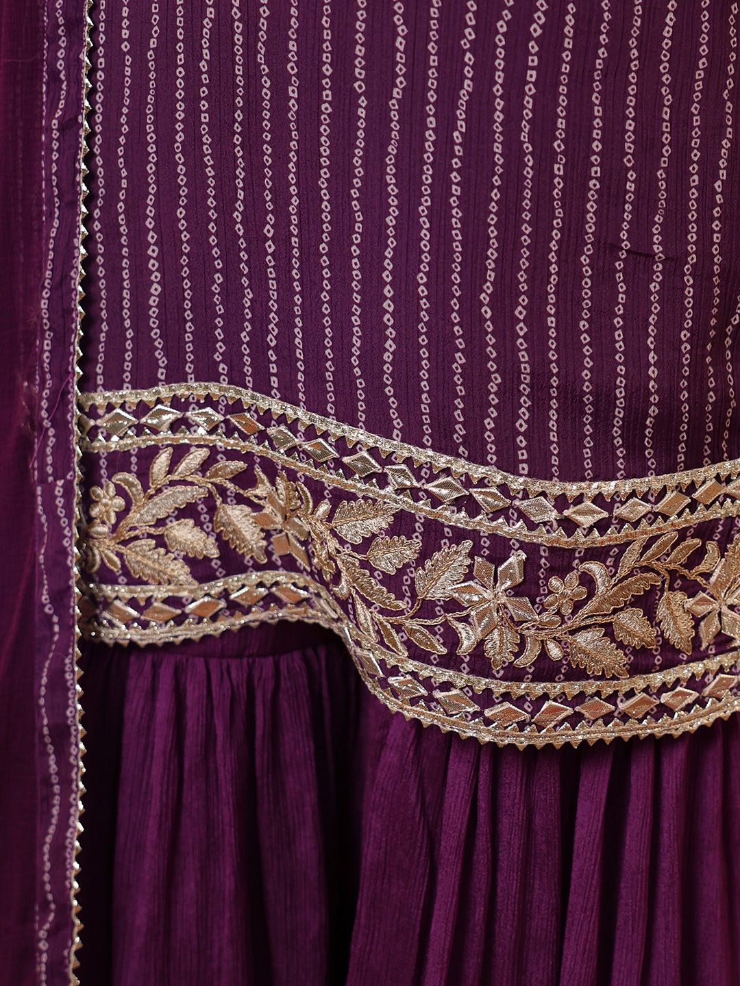 Dhiyona SC Bandhani Printed Gotta Patti Straight Kurta with Sharara & Dupatta