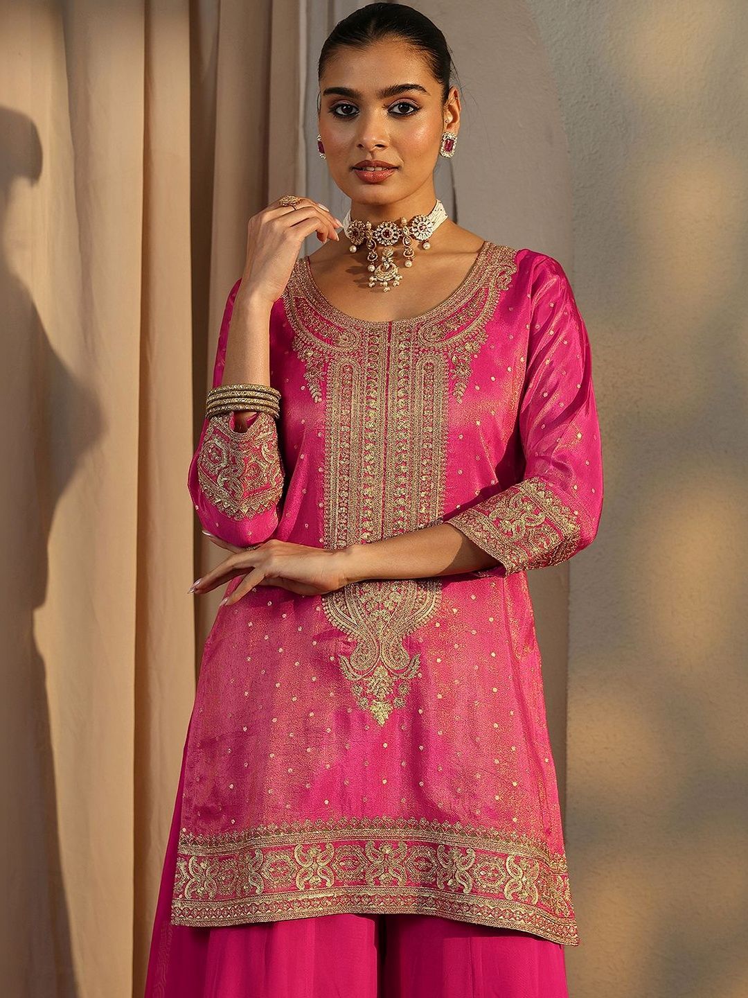 Dhiyona LL Women Ethnic Motifs Embroidered Regular Kurta with Palazzos & With Dupatta