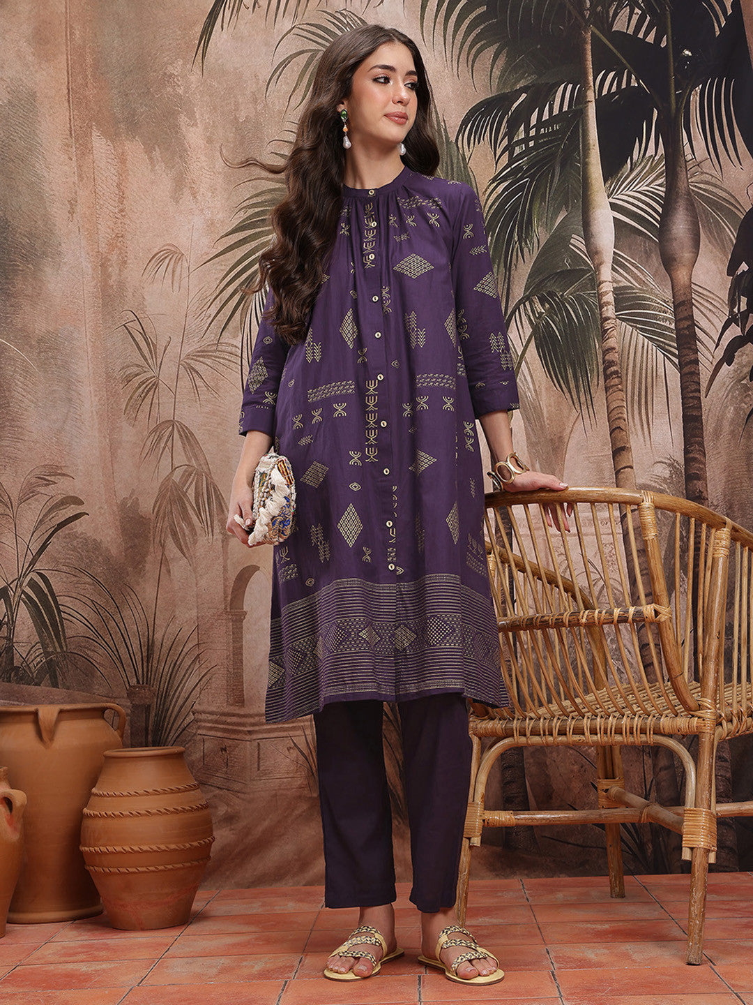 Ethnic Motifs Printed Regular Pure Cotton Kurta with Trousers