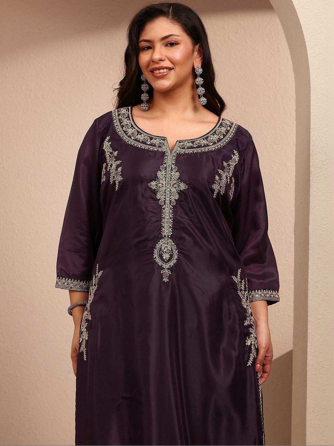 Dhiyona Women's Ethnic Motifs Embroidered Regular Thread Work Kurta with Trousers & With Dupatta